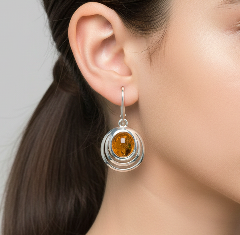 925 Solid Sterling Silver Natural Baltic Amber Hook Earring-1.4 Inches
