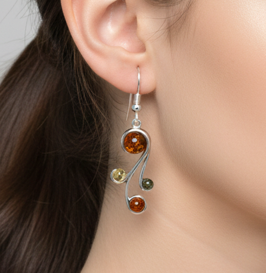 925 Solid Sterling Silver Natural Multi Baltic Amber Hook Earring-1.7 Inches