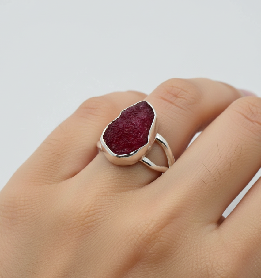 925 Solid Sterling  Silver Rough Gemstone Ring