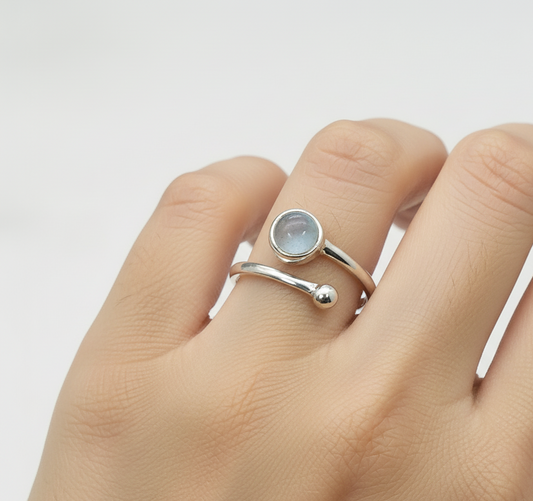 925 Solid Sterling Silver Natural Gemstone Adjustable Ring
