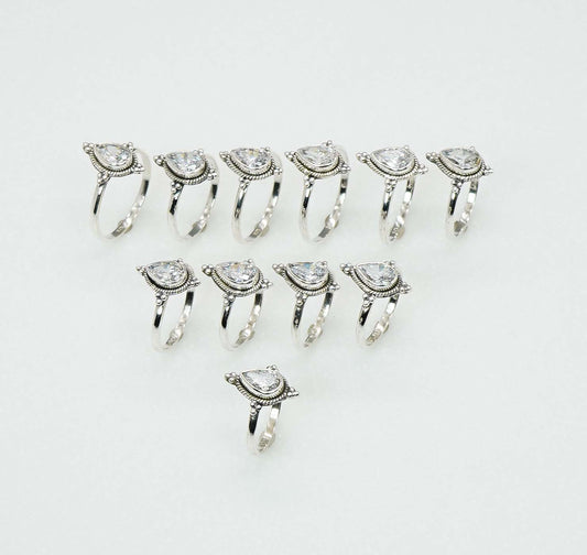 Wholesale 925 11PC Solid Sterling Silver Faceted White Topaz Ring Lot