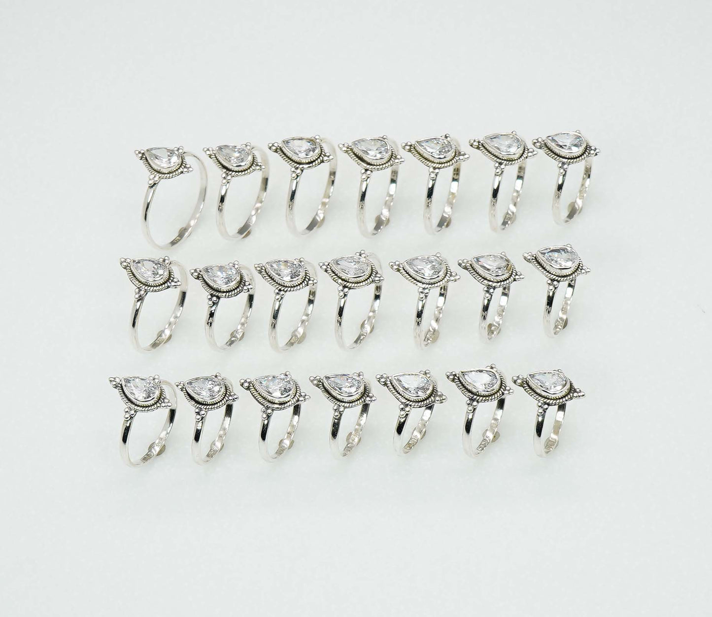 Wholesale 925 21PC Solid Sterling Silver Faceted White Topaz Ring Lot