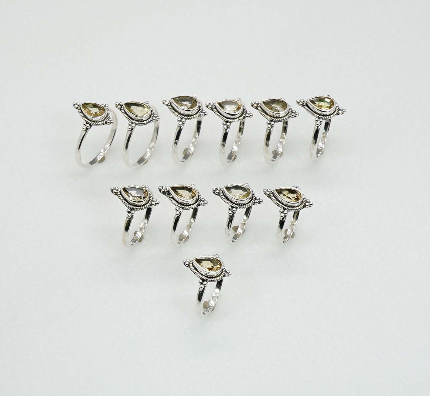 Wholesale 925 11PC Solid Sterling Silver Faceted Yellow Citrine Ring Lot