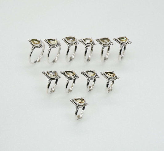Wholesale 925 11PC Solid Sterling Silver Faceted Yellow Citrine Ring Lot