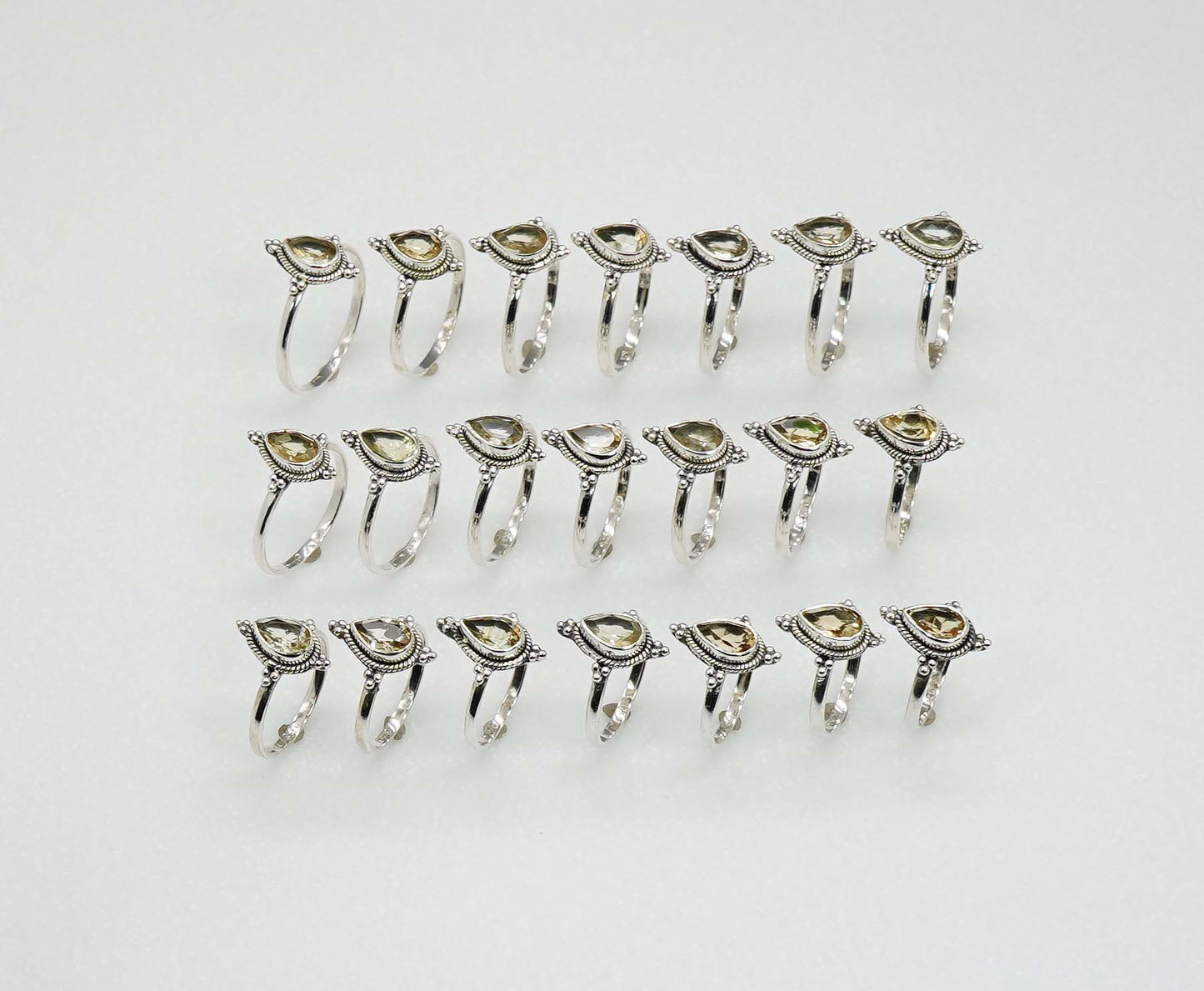 Wholesale 925 21PC Solid Sterling Silver Faceted Yellow Citrine Ring Lot