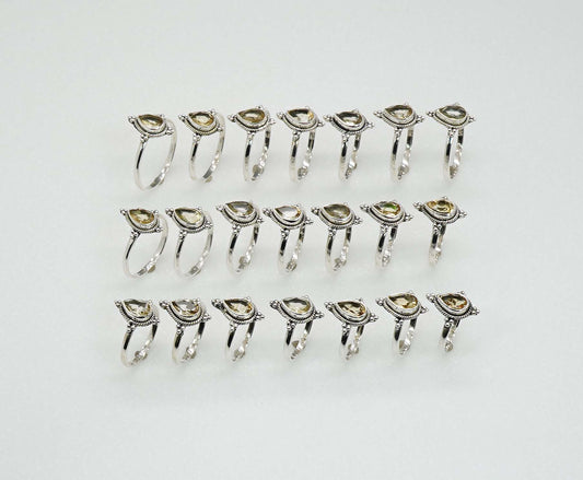 Wholesale 925 21PC Solid Sterling Silver Faceted Yellow Citrine Ring Lot