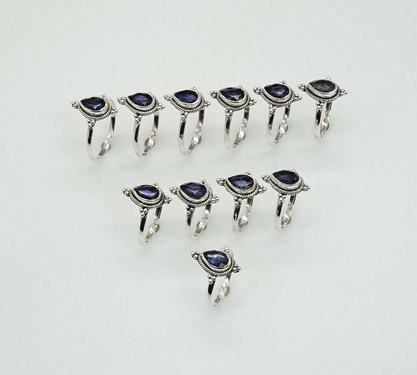Wholesale 925 11PC Solid Sterling Silver Faceted Blue Iolite Ring Lot