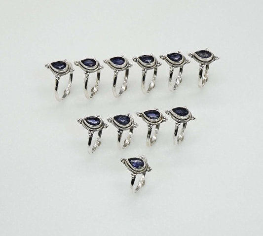Wholesale 925 11PC Solid Sterling Silver Faceted Blue Iolite Ring Lot