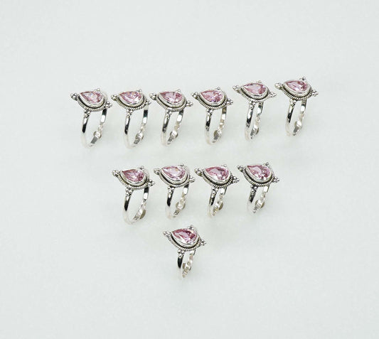 Wholesale 925 11PC Solid Sterling Silver Faceted Pink Topaz Ring Lot