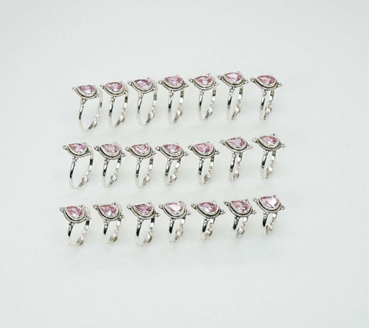 Wholesale 925 21PC Solid Sterling Silver Faceted Pink Topaz Ring Lot