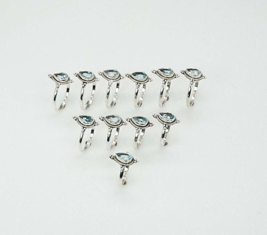 Wholesale 925 11PC Solid Sterling Silver Faceted Blue Topaz Ring Lot