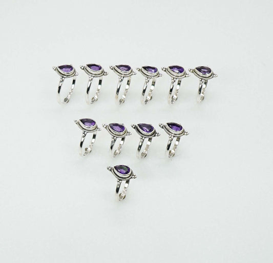 Wholesale 925 11PC Solid Sterling Silver Faceted Purple Amethyst Ring Lot