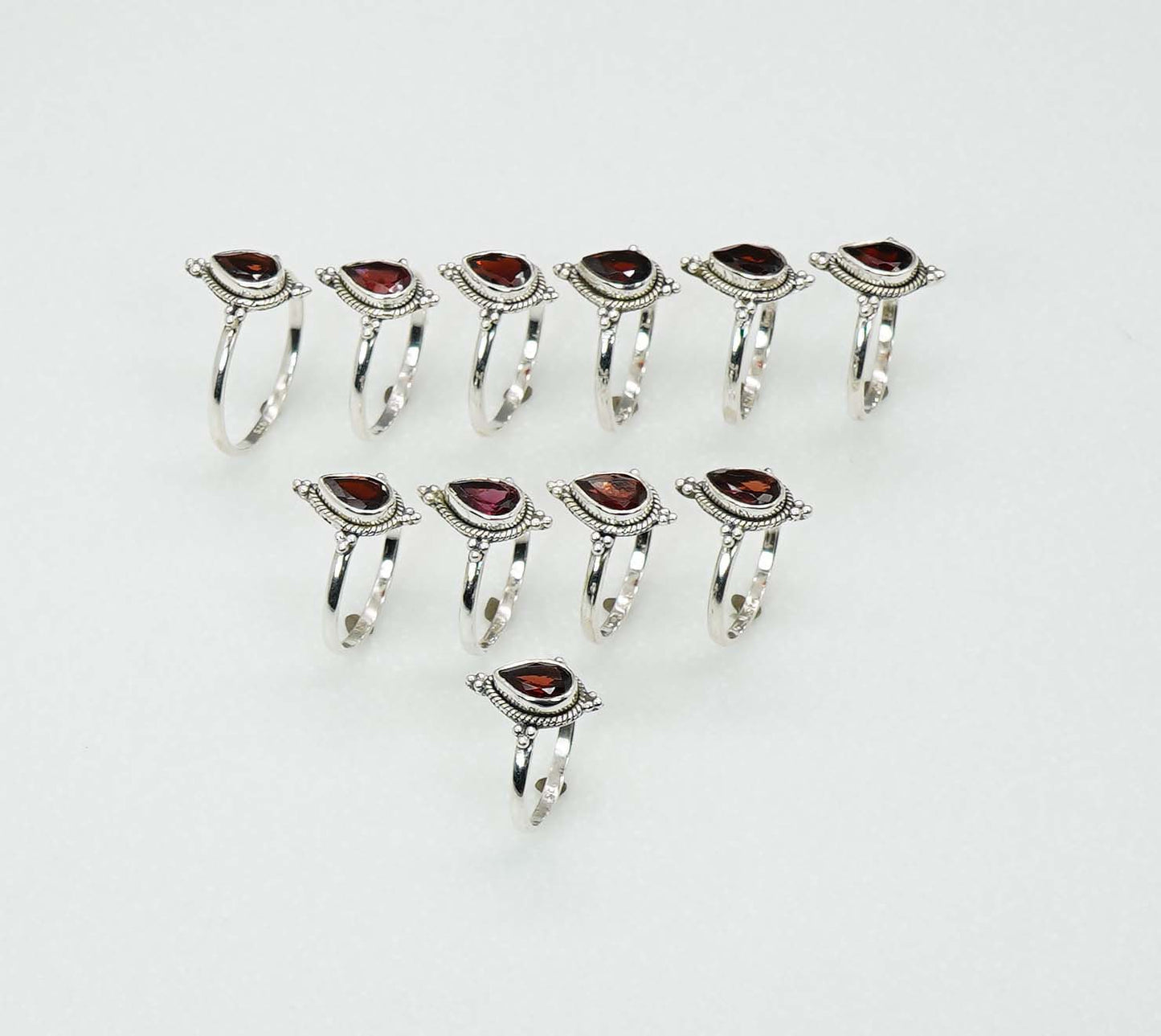 Wholesale 925 11PC Solid Sterling Silver Faceted Red Garnet Ring Lot