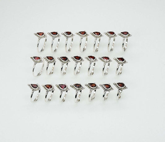 Wholesale 925 21PC Solid Sterling Silver Faceted Red Garnet Ring Lot