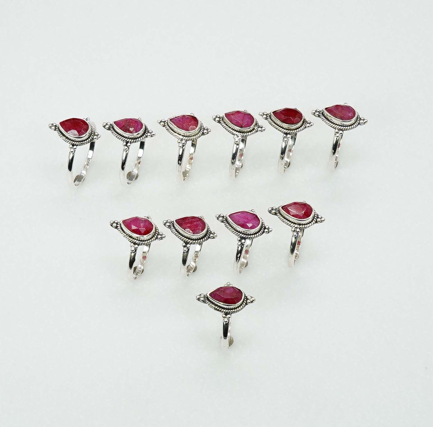 Wholesale 925 11PC Solid Sterling Silver Faceted Simulated Ruby Ring Lot
