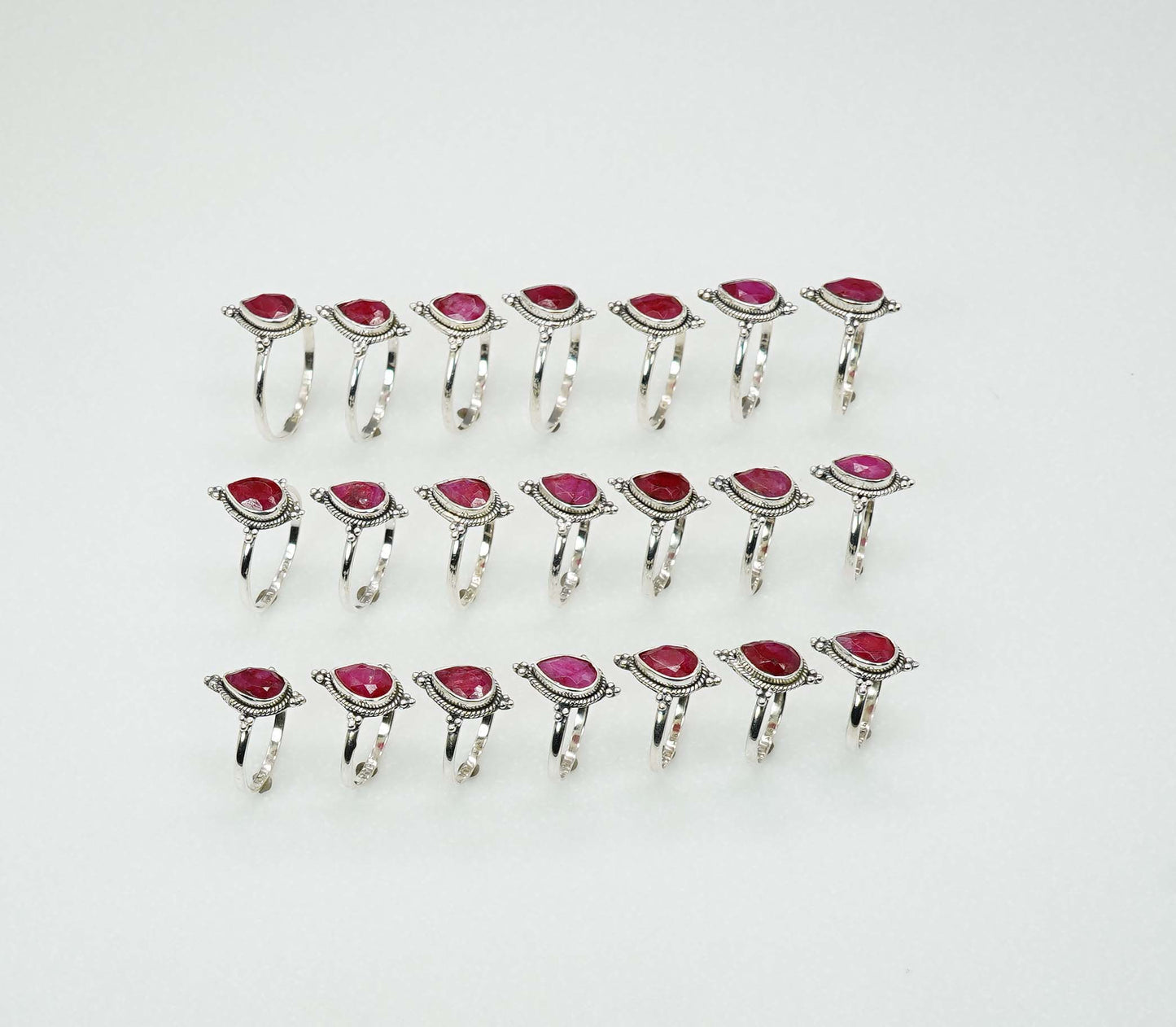 Wholesale 925 21PC Solid Sterling Silver Faceted Simulated Ruby Ring Lot