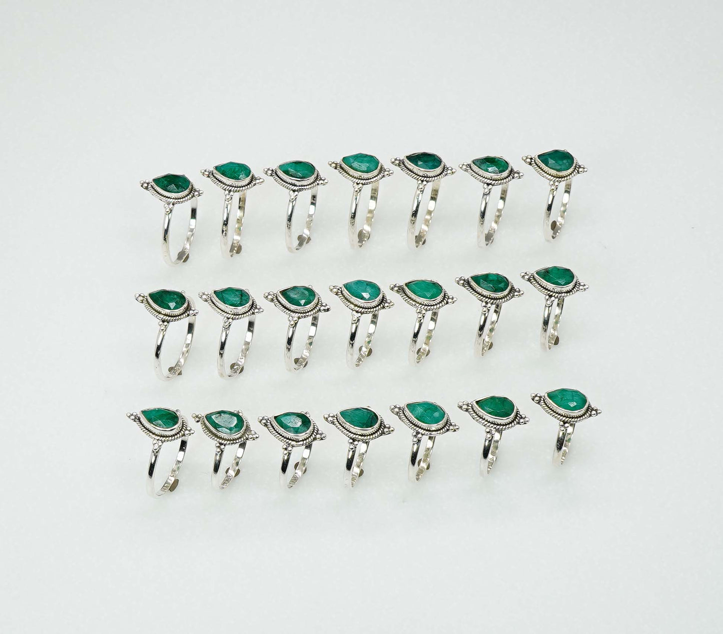 Wholesale 925 21PC Solid Sterling Silver Faceted Simulated Emerald Ring Lot
