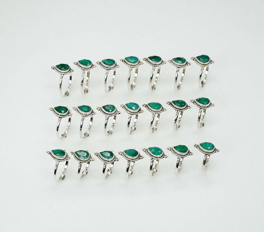 Wholesale 925 21PC Solid Sterling Silver Faceted Simulated Emerald Ring Lot