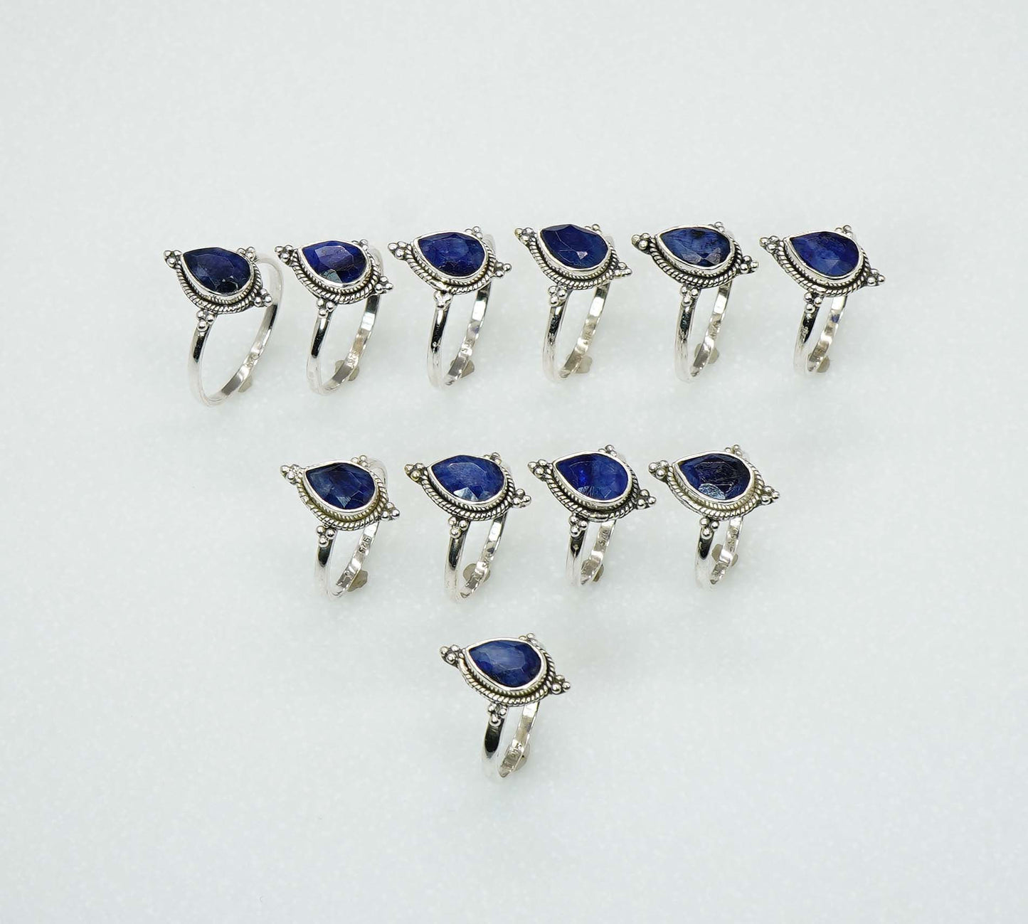 Wholesale 925 11PC Solid Sterling Silver Faceted Simulated Sapphire Ring Lot