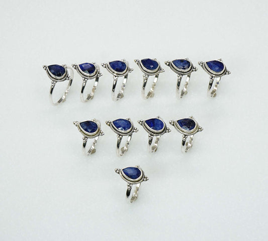 Wholesale 925 11PC Solid Sterling Silver Faceted Simulated Sapphire Ring Lot