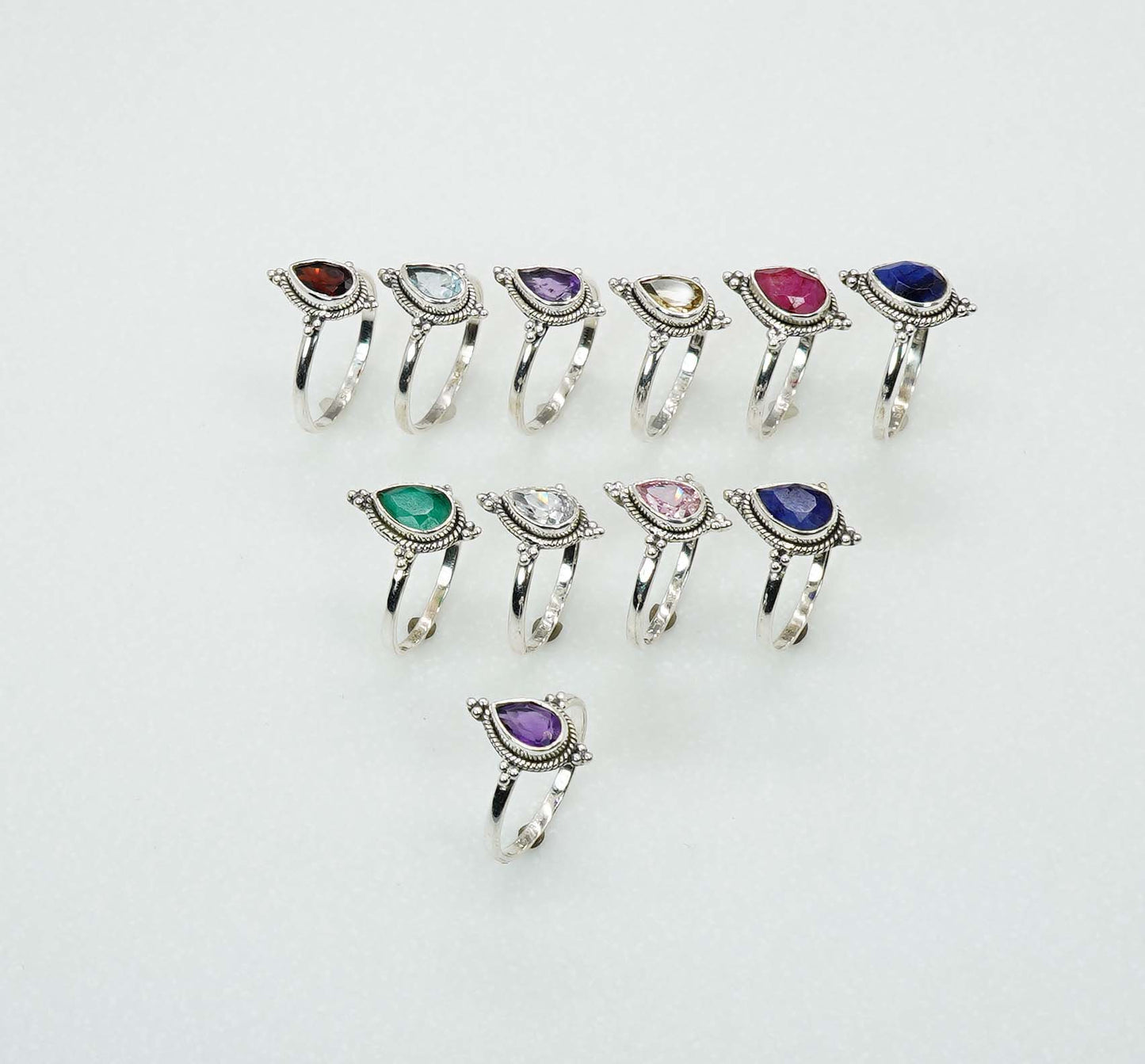Wholesale 925 11PC Solid Sterling Silver Cut Topaz Amethyst Mixstone Ring Lot