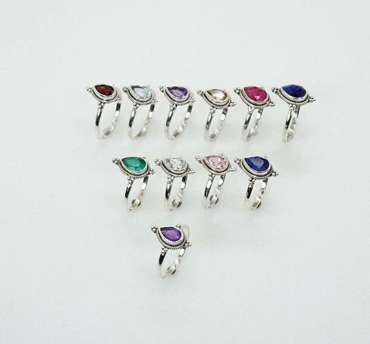 Wholesale 925 11PC Solid Sterling Silver Cut Topaz Amethyst Mixstone Ring Lot