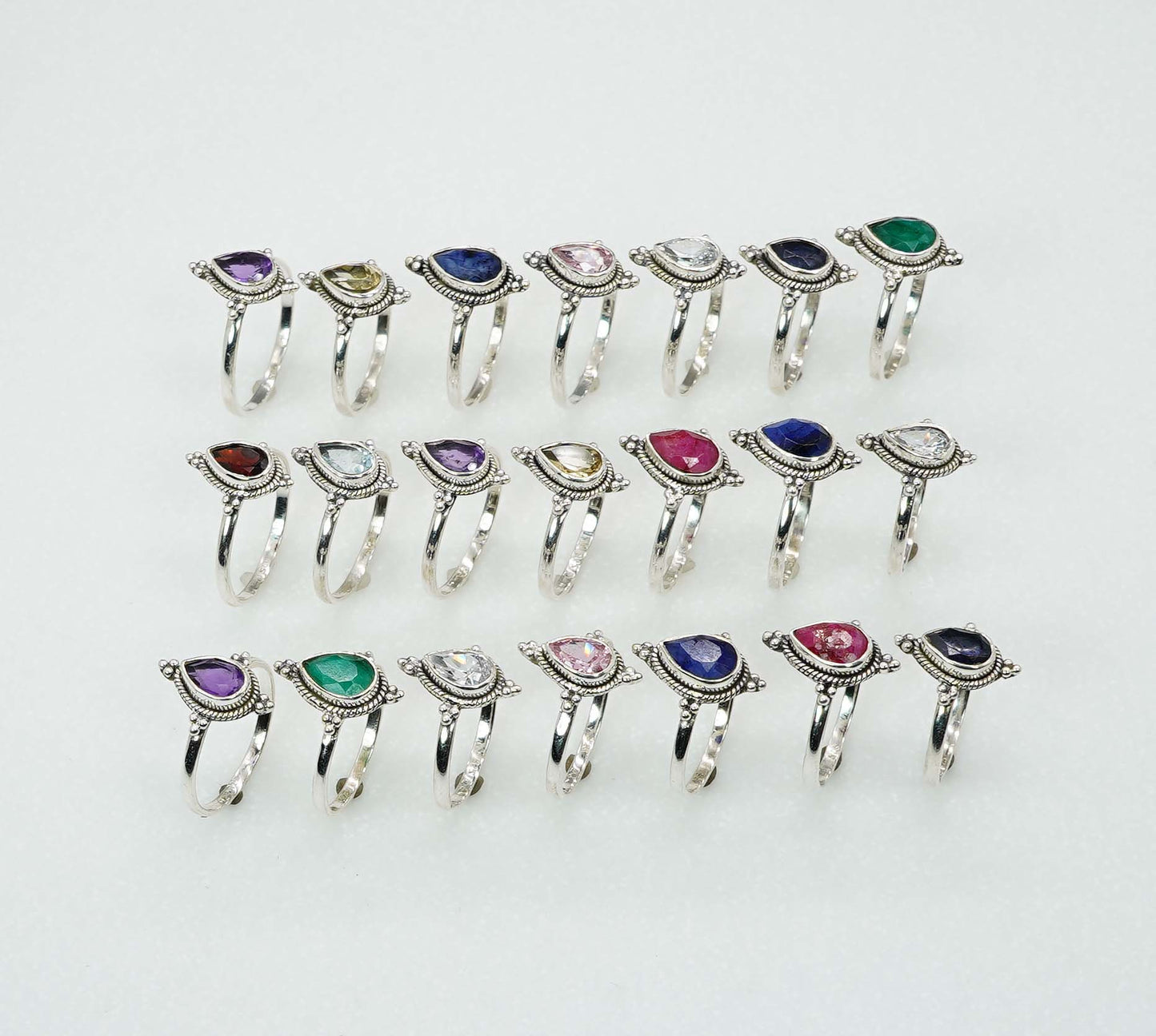 Wholesale 925 21PC Solid Sterling Silver Cut Topaz Amethyst Mixstone Ring Lot