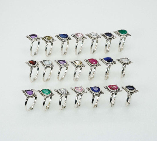 Wholesale 925 21PC Solid Sterling Silver Cut Topaz Amethyst Mixstone Ring Lot