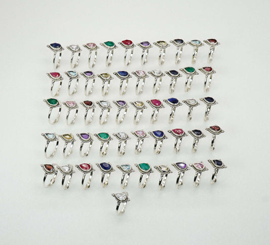 Wholesale 925 51PC Solid Sterling Silver Cut Topaz Amethyst Mixstone Ring Lot