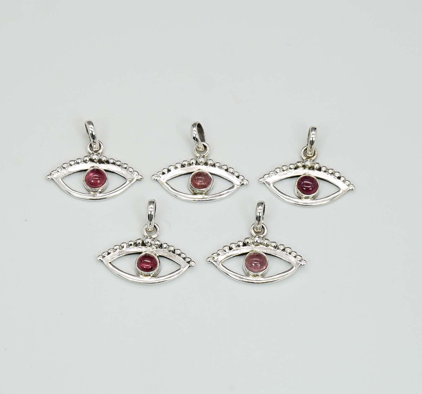 Wholesale 925 5PC Solid Sterling Silver Pink Tourmaline Eye Style Pendant Lot