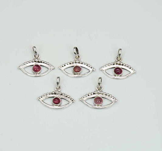 Wholesale 925 5PC Solid Sterling Silver Pink Tourmaline Eye Style Pendant Lot