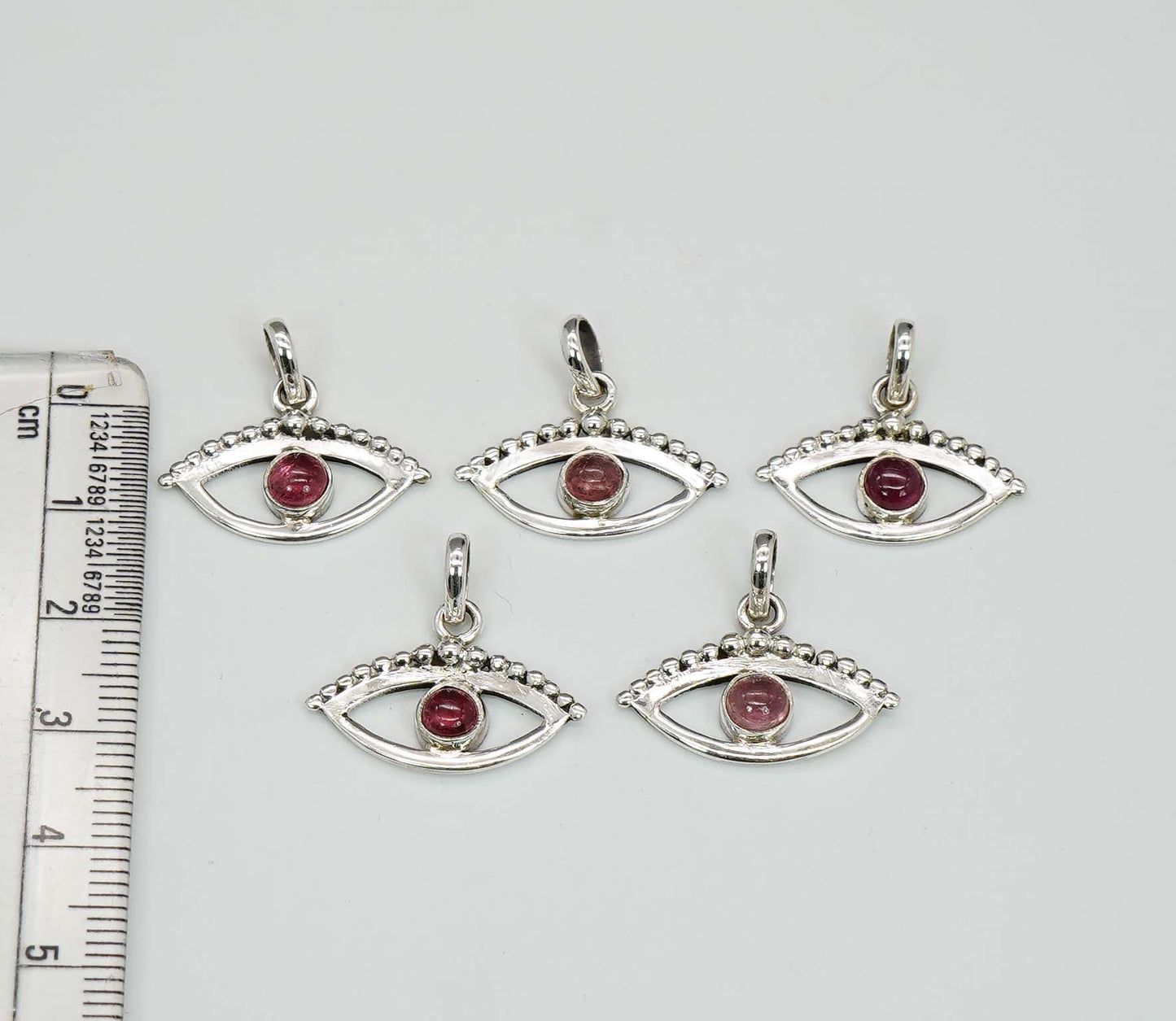 Wholesale 925 5PC Solid Sterling Silver Pink Tourmaline Eye Style Pendant Lot