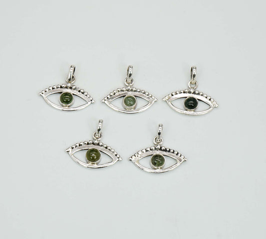 Wholesale 925 5PC Sterling Silver Green Tourmaline Eye Style Pendant Lot