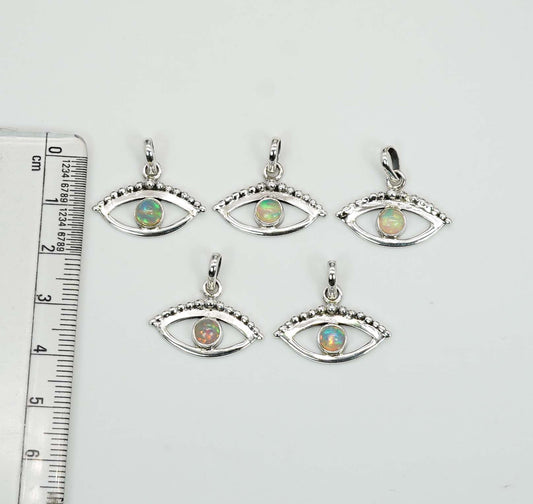 Wholesale 925 5PC Solid Sterling Silver Ethiopian Opal Eye Style Pendant Lot