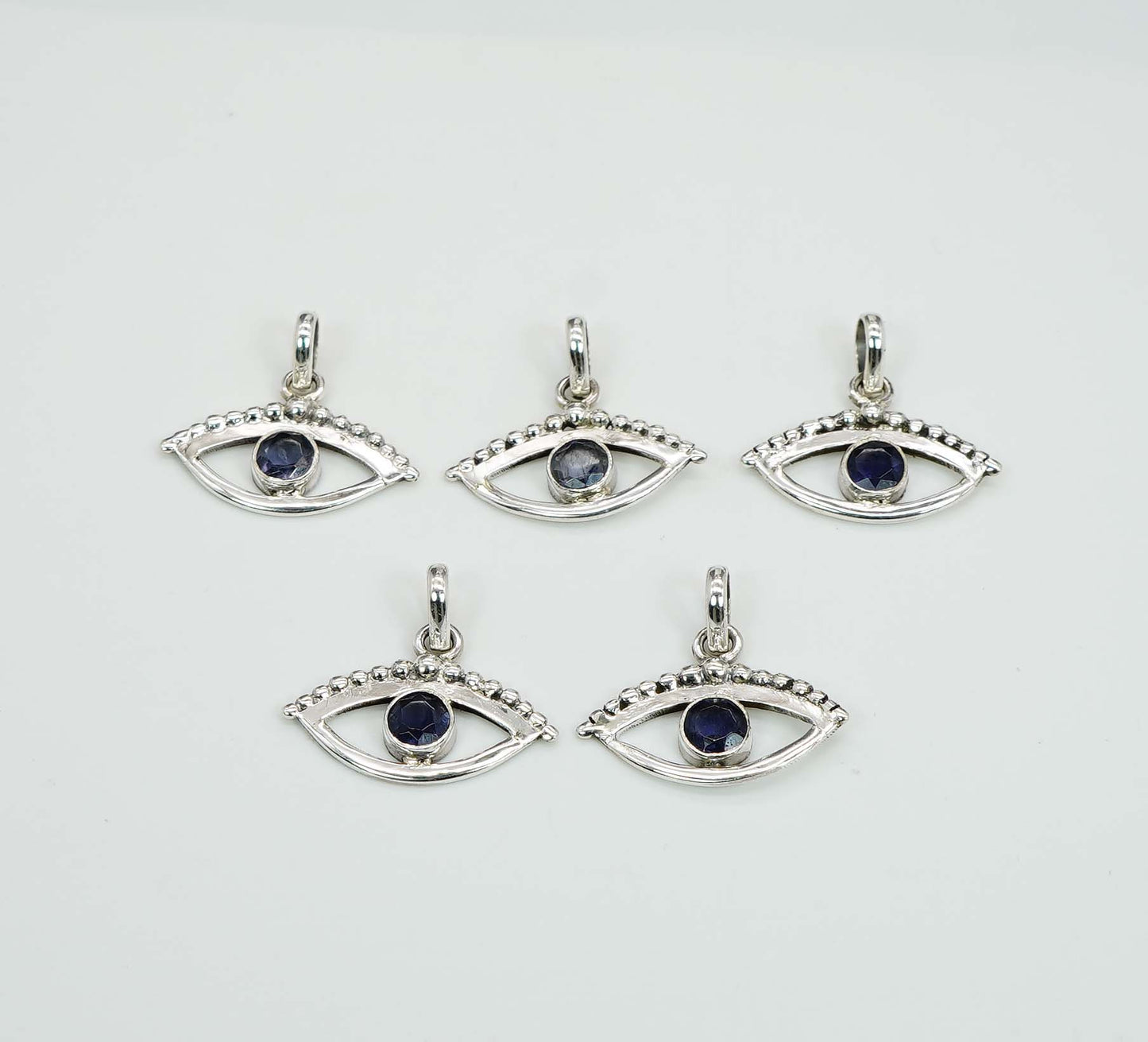 Wholesale 925 5PC Solid Sterling Silver Cut Blue Iolite Eye Style Pendant Lot