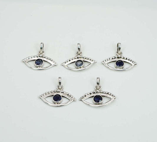 Wholesale 925 5PC Solid Sterling Silver Cut Blue Iolite Eye Style Pendant Lot