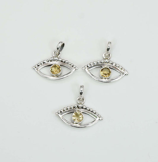 Wholesale 925 3PC Solid Sterling Silver Yellow Citrine Eye Style Pendant Lot
