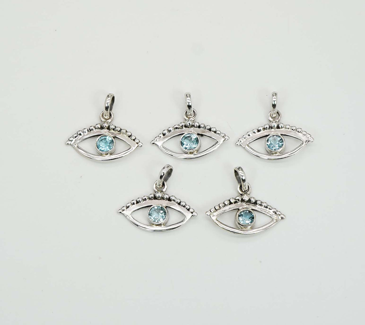 Wholesale 925 5PC Solid Sterling Silver Cut Blue Topaz Eye Style Pendant Lot