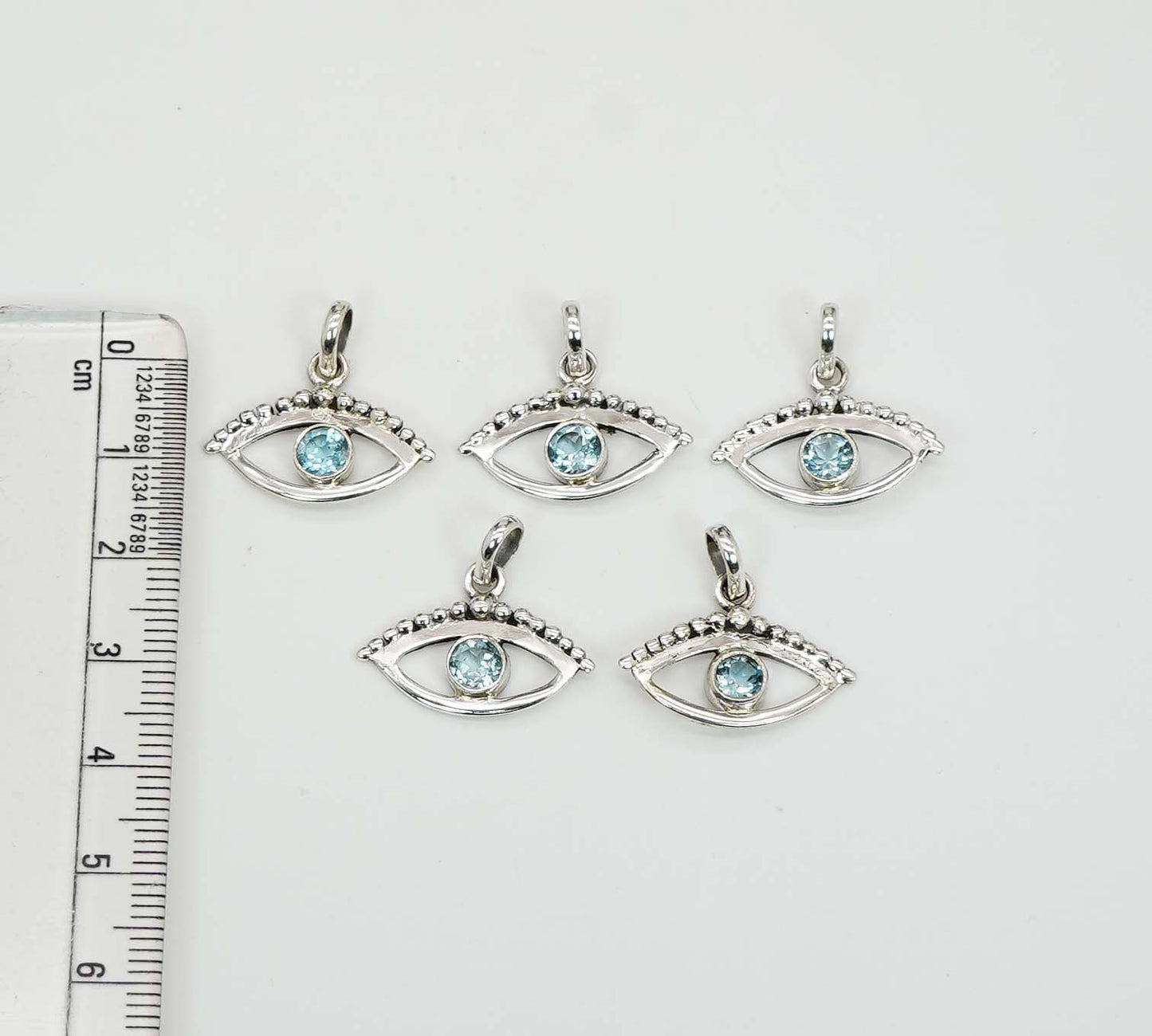 Wholesale 925 5PC Solid Sterling Silver Cut Blue Topaz Eye Style Pendant Lot