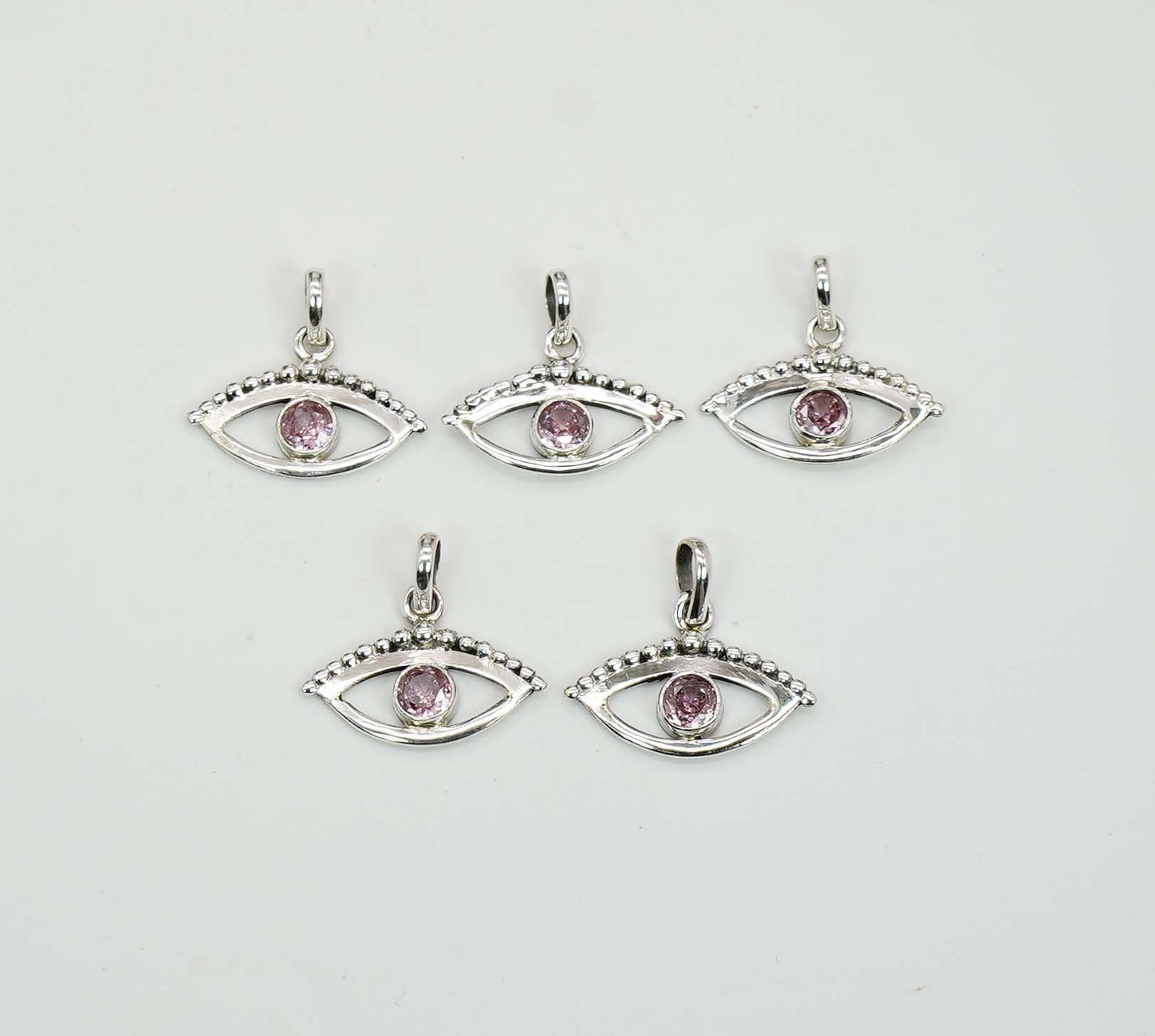 Wholesale 925 5PC Solid Sterling Silver Cut Pink Topaz Eye Style Pendant Lot