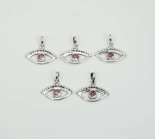 Wholesale 925 5PC Solid Sterling Silver Cut Pink Topaz Eye Style Pendant Lot