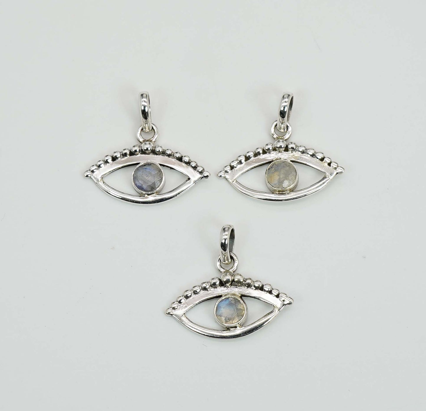 Wholesale 925 3PC Sterling Silver Cut Rainbow Moonstone Eye Style Pendant Lot