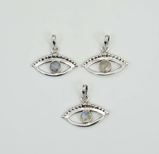 Wholesale 925 3PC Sterling Silver Cut Rainbow Moonstone Eye Style Pendant Lot