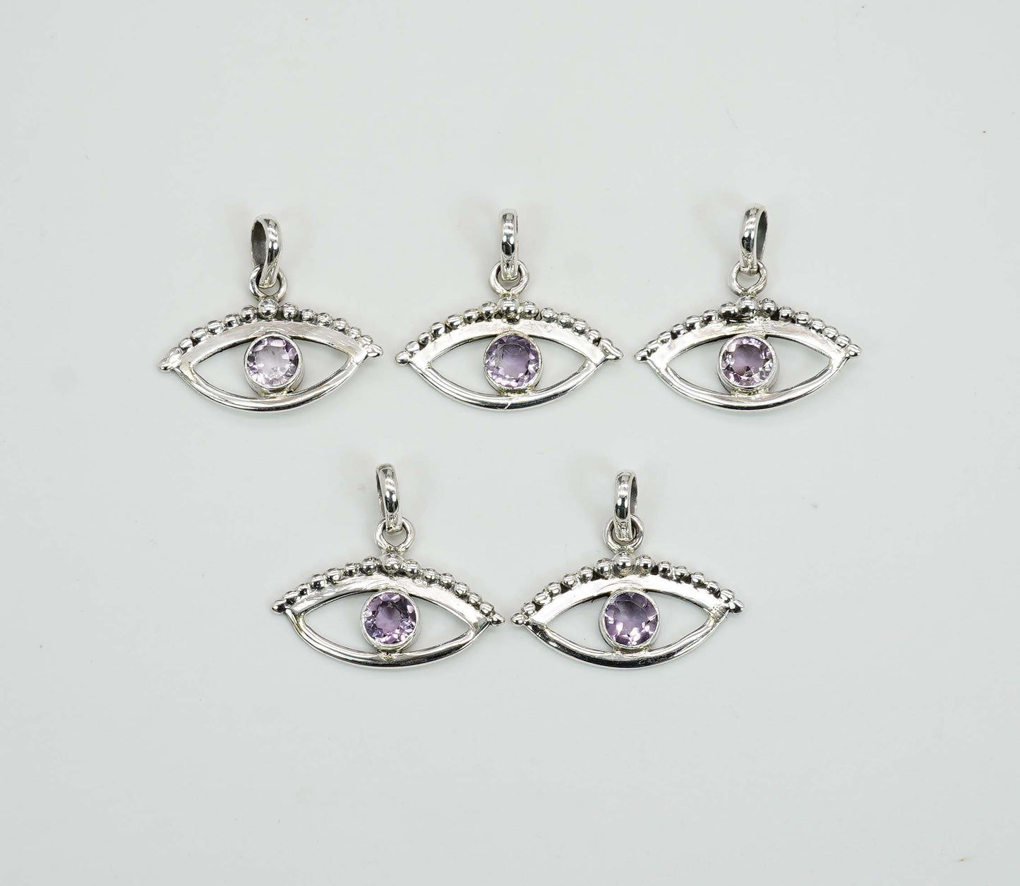 Wholesale 925 5PC Sterling Silver Cut Purple Amethyst Eye Style Pendant Lot