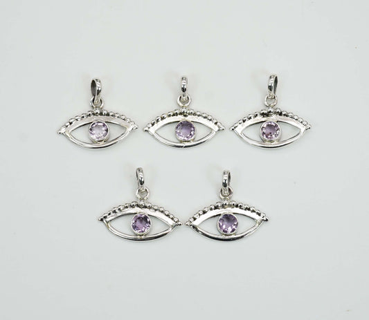 Wholesale 925 5PC Sterling Silver Cut Purple Amethyst Eye Style Pendant Lot