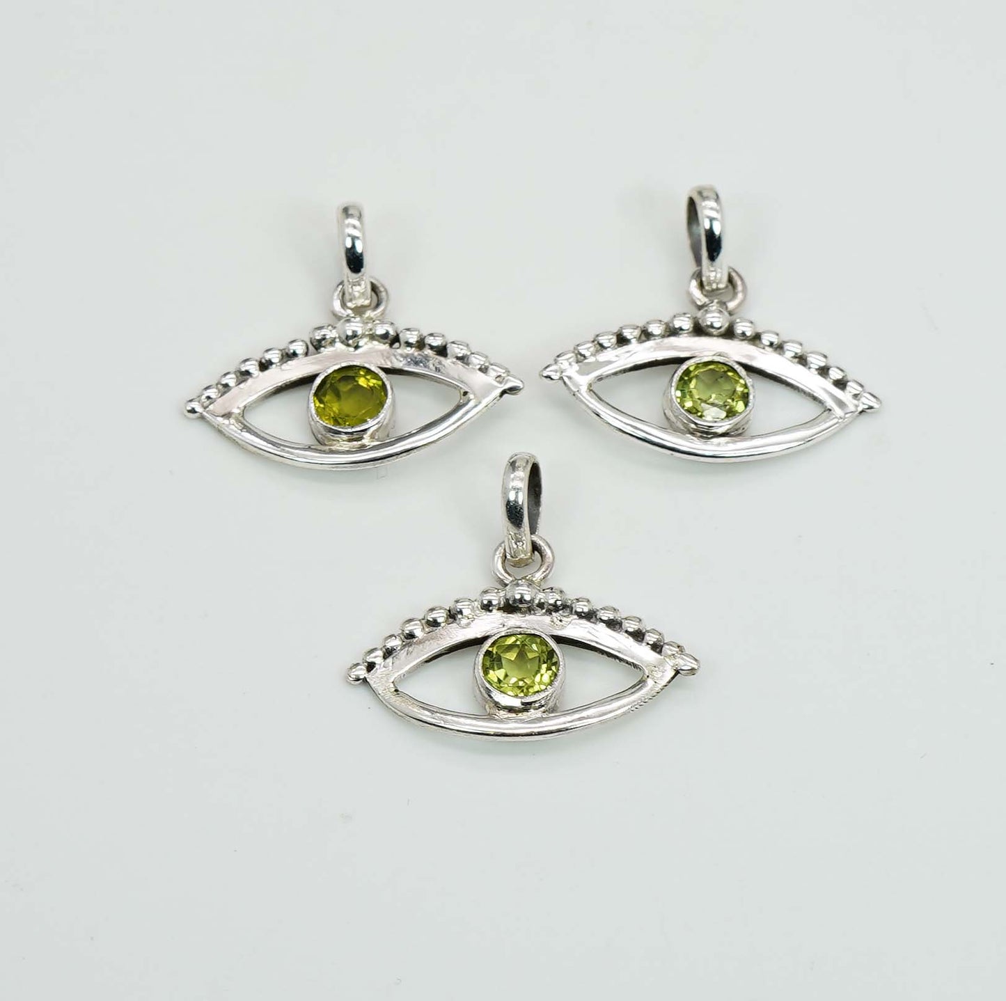 Wholesale 925 3PC Sterling Silver Cut Green Peridot Eye Style Pendant Lot