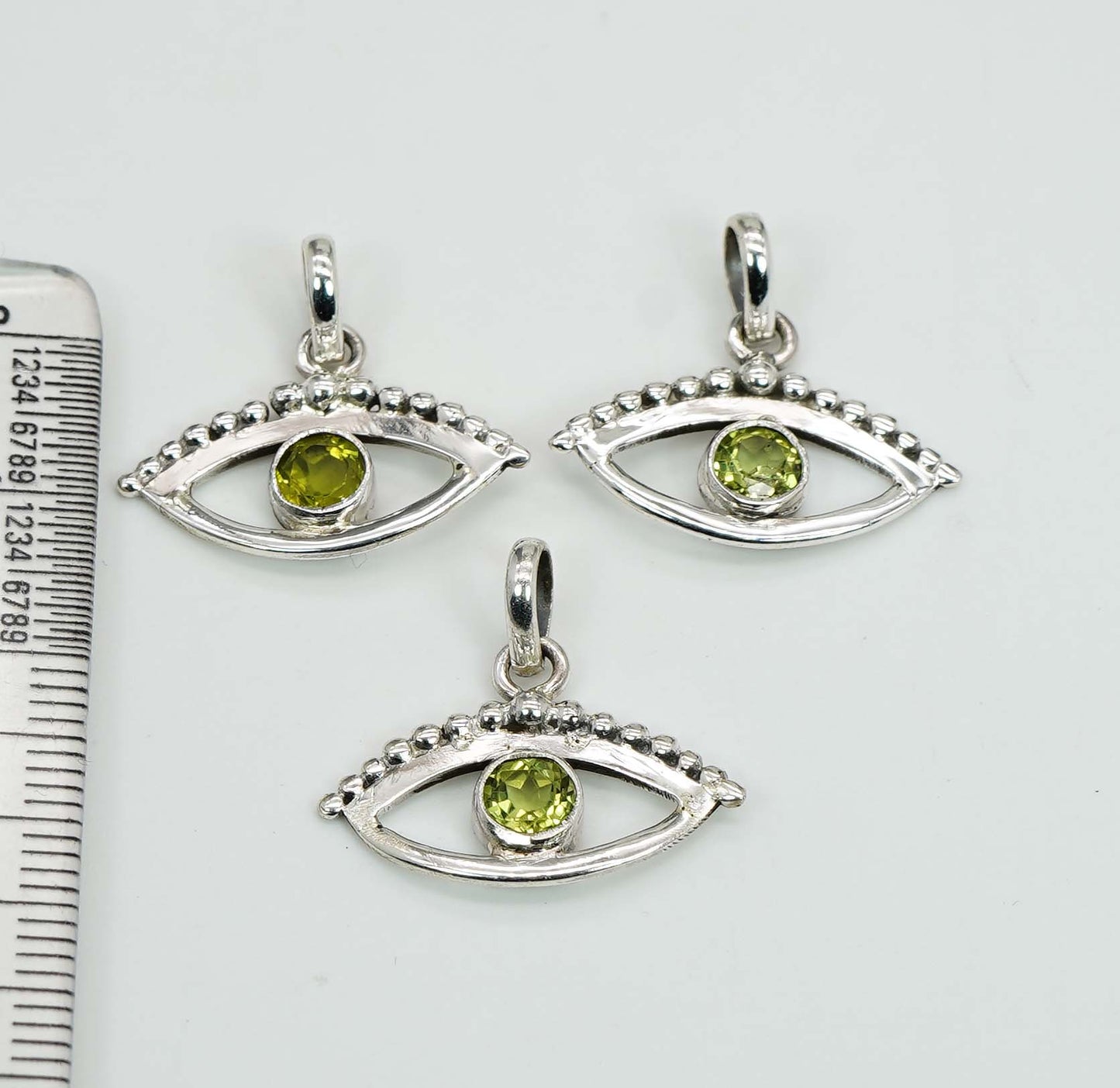 Wholesale 925 3PC Sterling Silver Cut Green Peridot Eye Style Pendant Lot