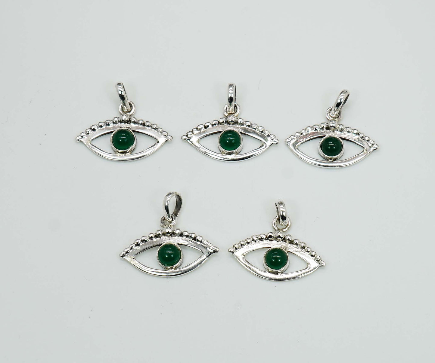 Wholesale 925 5PC Solid Sterling Silver Green Onyx Eye Style Pendant Lot