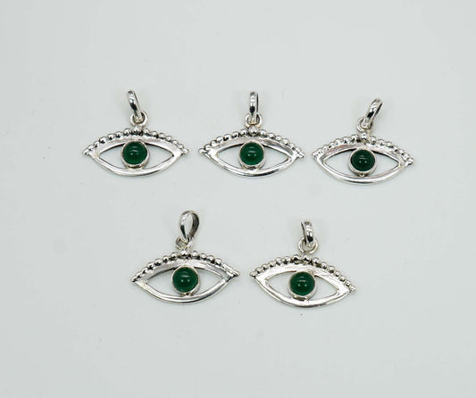 Wholesale 925 5PC Solid Sterling Silver Green Onyx Eye Style Pendant Lot