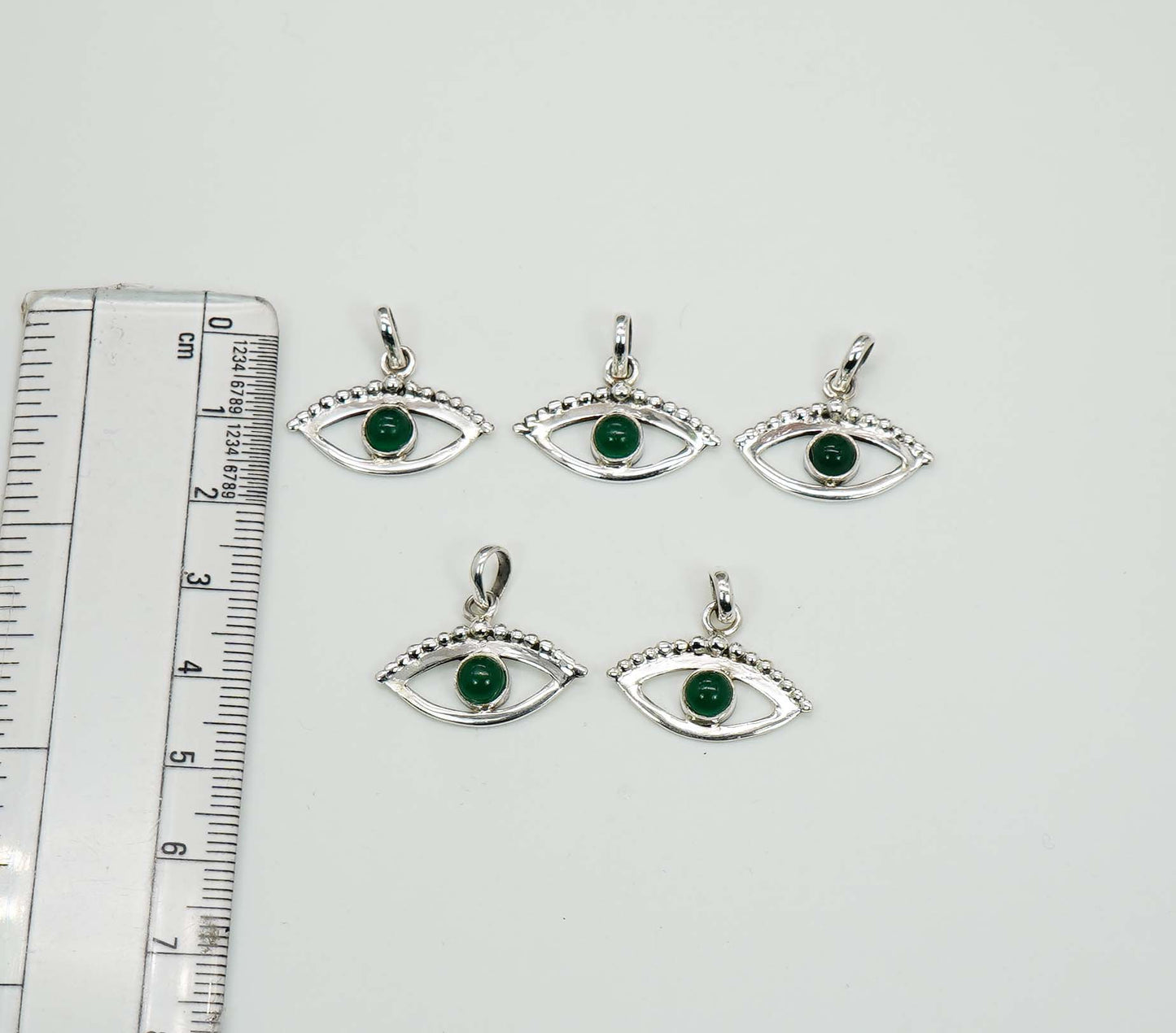 Wholesale 925 5PC Solid Sterling Silver Green Onyx Eye Style Pendant Lot